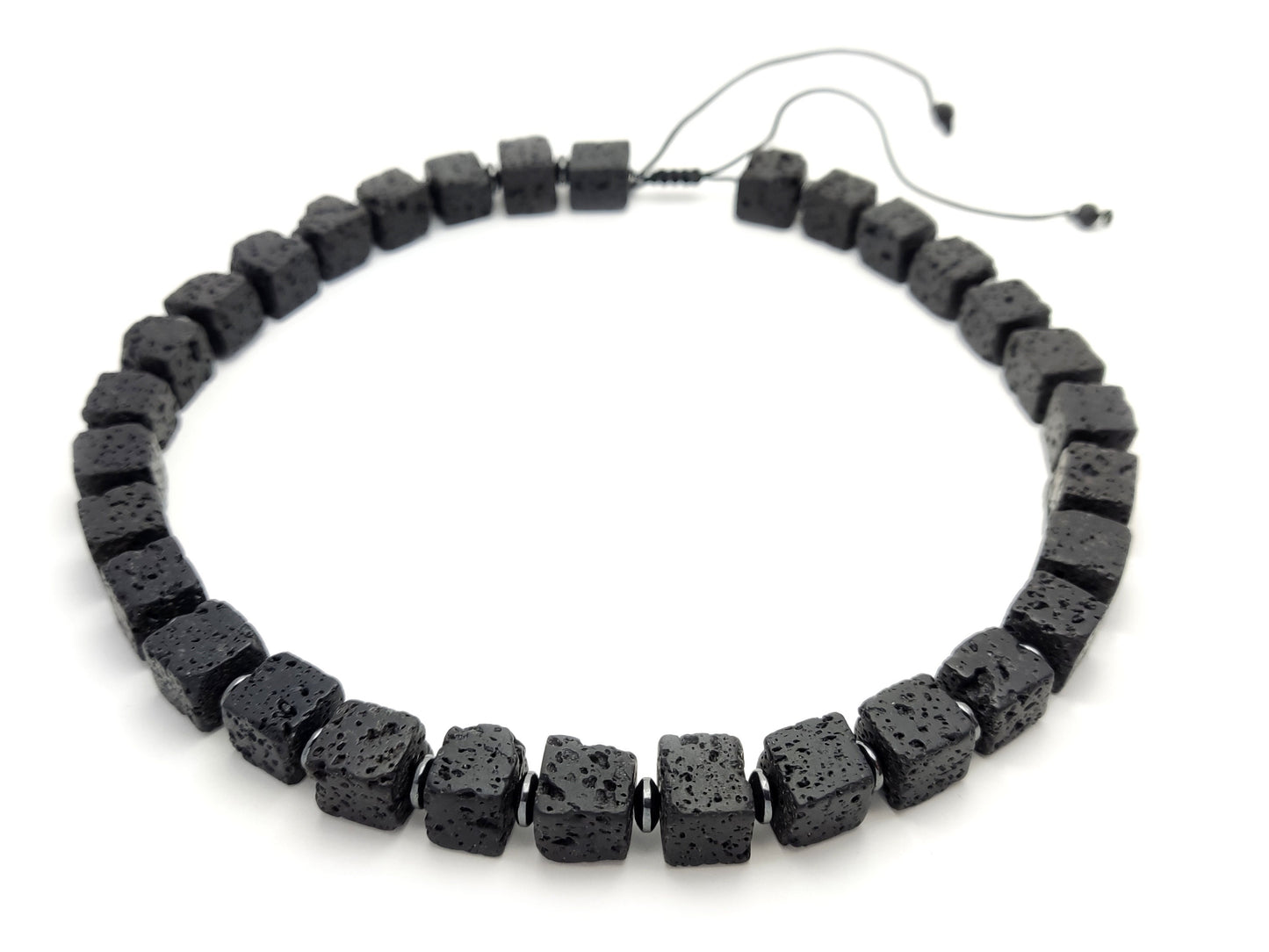 Volcanic Lava Cube Stones Greek Necklace Toutes les tailles, Hommes Femmes Black Volcanic Cube Stones Hematite Necklace, Mens Womens Necklace Jewelry