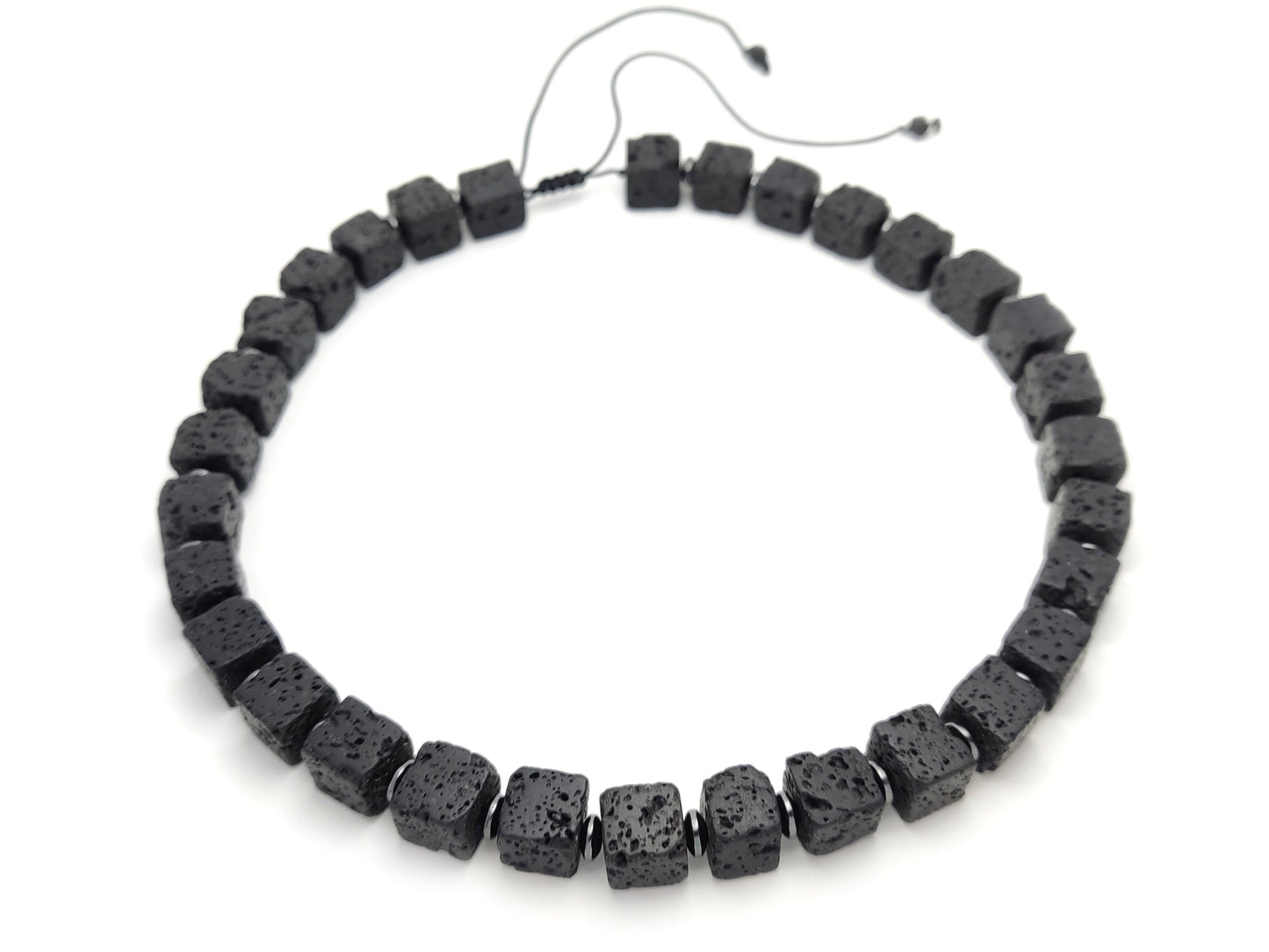 Volcanic Lava Cube Stones Greek Necklace Toutes les tailles, Hommes Femmes Black Volcanic Cube Stones Hematite Necklace, Mens Womens Necklace Jewelry