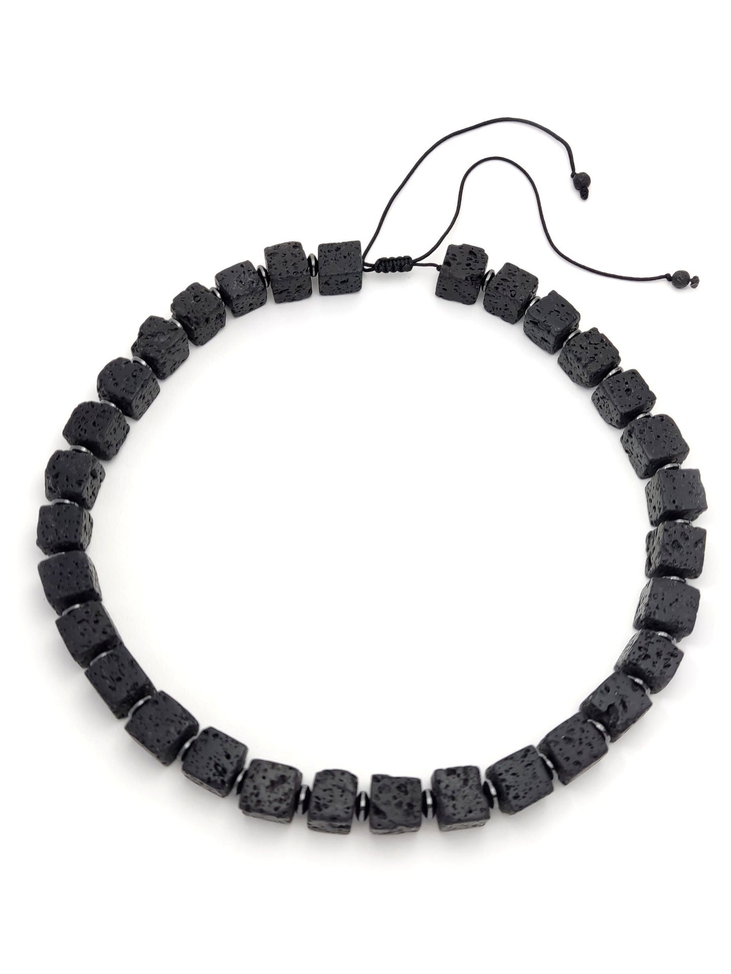 Volcanic Lava Cube Stones Greek Necklace Toutes les tailles, Hommes Femmes Black Volcanic Cube Stones Hematite Necklace, Mens Womens Necklace Jewelry