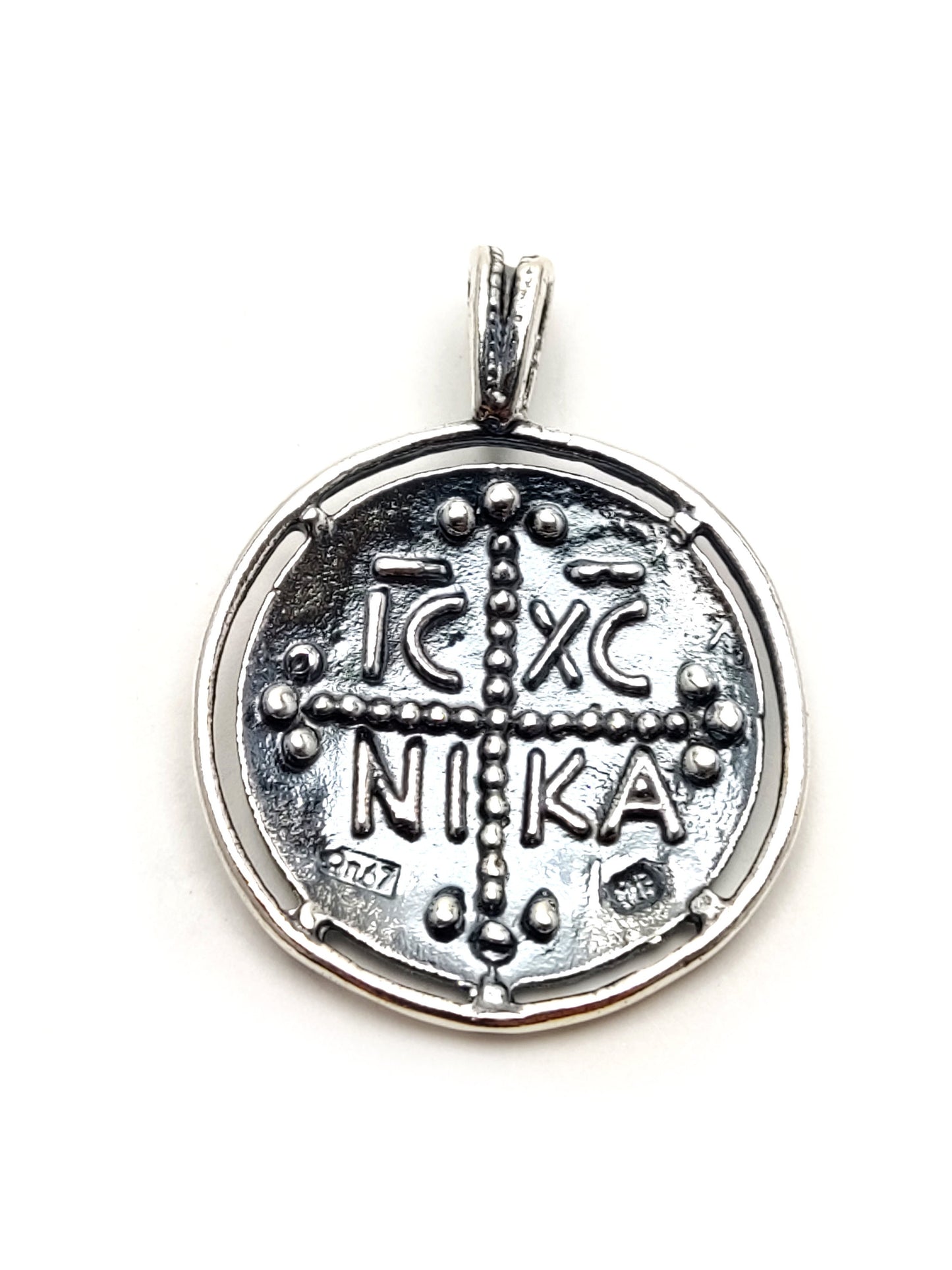 Sterling Silver 925 Handmade Byzantine Greek Gold Plated Cross, Coin IC-XC-NIKA Konstantinato 25mm , Good Luck Charm, Men Women Kids Cross