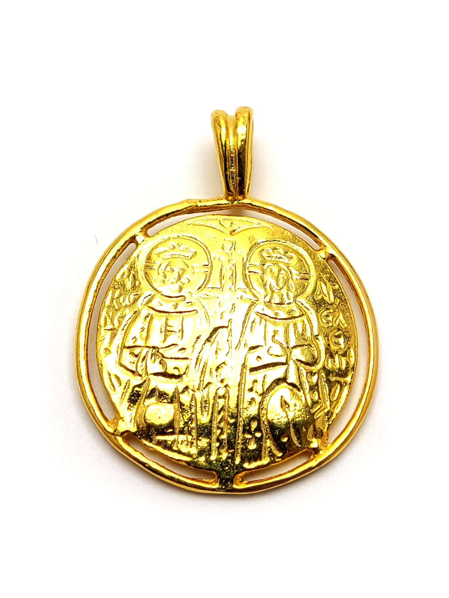 Sterling Silver 925 Handmade Byzantine Greek Gold Plated Cross, Coin IC-XC-NIKA Konstantinato 25mm , Good Luck Charm, Men Women Kids Cross
