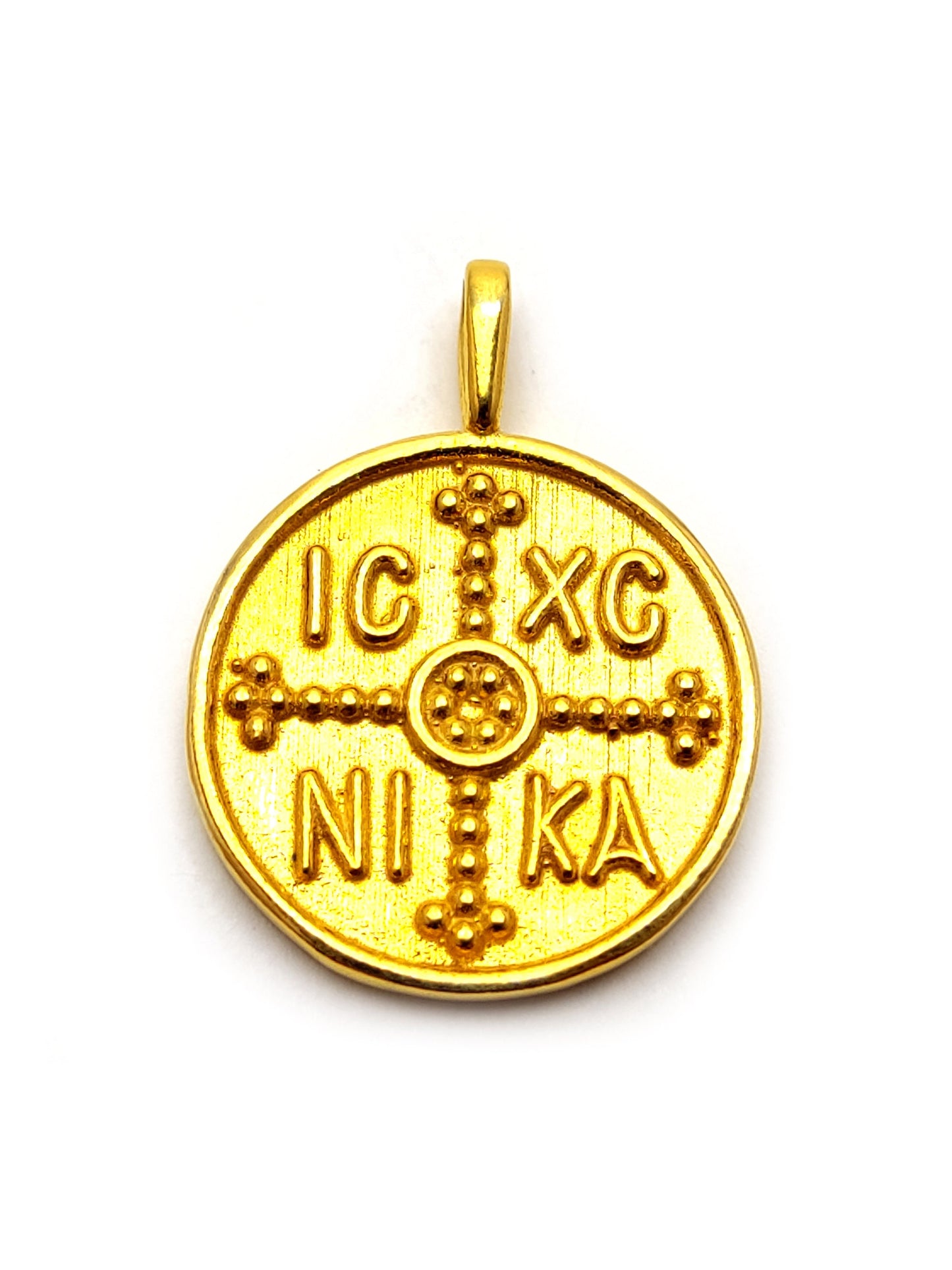 Sterling Silver 925 Handmade Byzantine Greek Gold Plated Cross, Coin IC-XC-NIKA Konstantinato 19mm , Good Luck Charm, Men Women Kids Cross