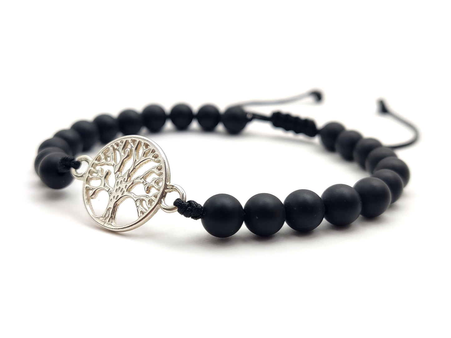 Greek Silver Bracelet, Onyx Jewelry, Tree Of Life Bracelet Made With Matt Onyx Black Stones 6mm, Griechischer Silber Armband, Bijoux Grece