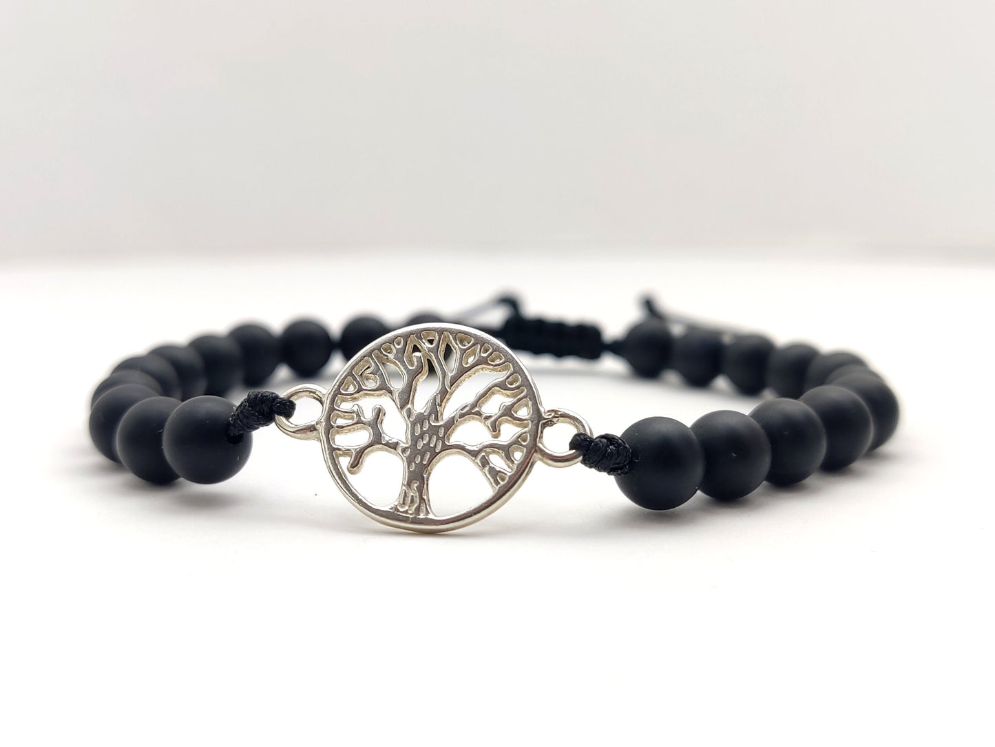 Greek Silver Bracelet, Onyx Jewelry, Tree Of Life Bracelet Made With Matt Onyx Black Stones 6mm, Griechischer Silber Armband, Bijoux Grece