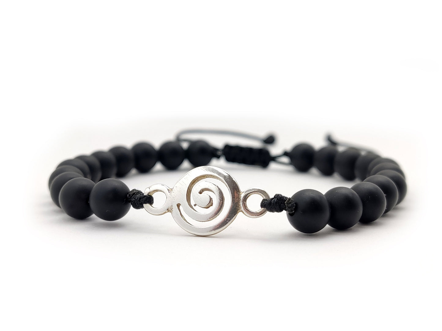 Greek Silver Bracelet, Onyx Jewelry, Spiral Vortex Bracelet Made With Matt Onyx Black Stones 6mm, Griechischer Silber Armband, Bijoux Grece