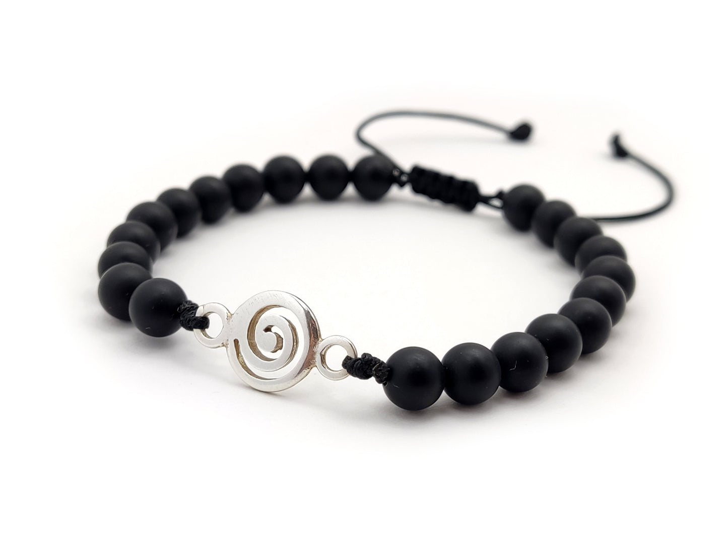 Greek Silver Bracelet, Onyx Jewelry, Spiral Vortex Bracelet Made With Matt Onyx Black Stones 6mm, Griechischer Silber Armband, Bijoux Grece