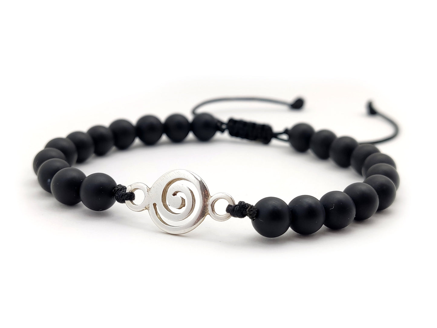 Greek Silver Bracelet, Onyx Jewelry, Spiral Vortex Bracelet Made With Matt Onyx Black Stones 6mm, Griechischer Silber Armband, Bijoux Grece