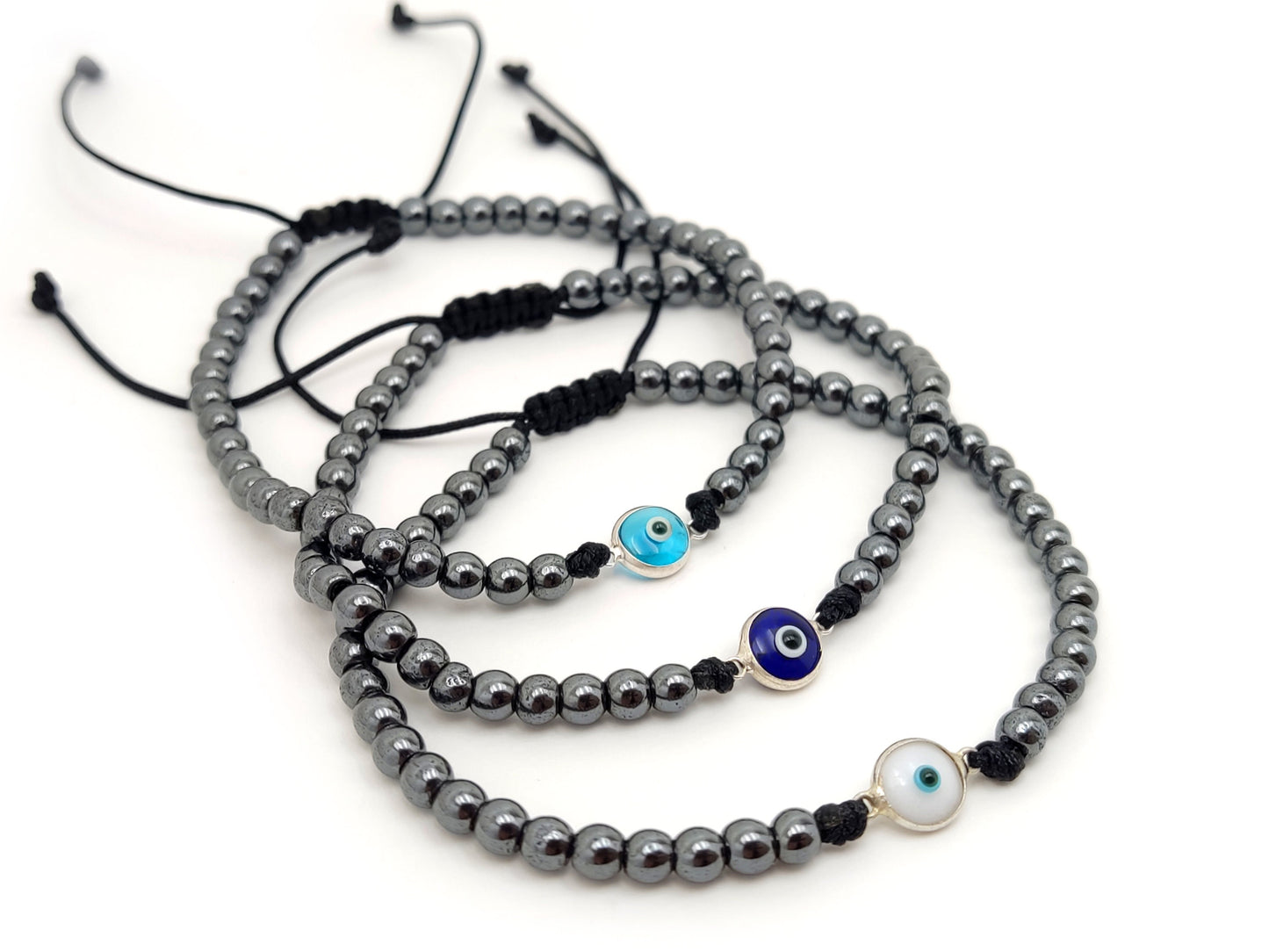 Silver Evil Eye Bracelet, Blue Evil Eye Nazar Greek Jewelry Bracelet, Mati Bracelets, Griechischer Silber Armaband Auge, Bijoux Grecque