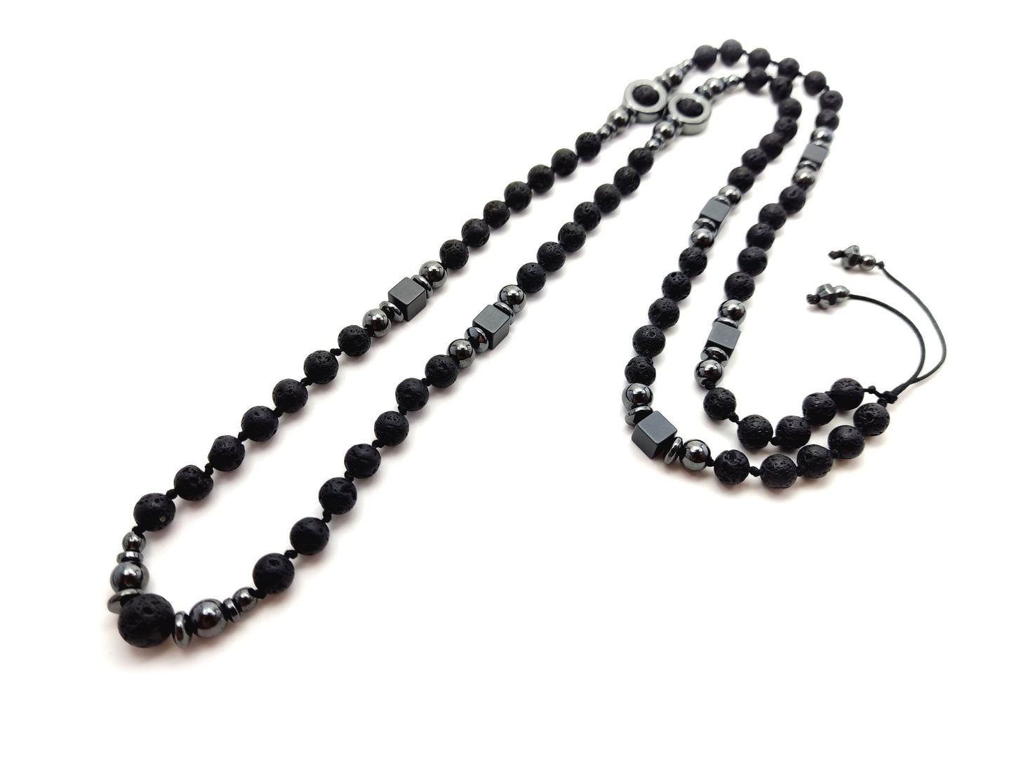 Long Lava Stones Greek Necklace 75cm - 29.2inch, Men Women Black Volcanic Stones Hematite Necklace, Mens Gift Necklace , Santorini Jewelry