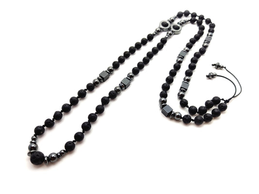 Long Lava Stones Greek Necklace 75cm - 29.2inch, Men Women Black Volcanic Stones Hematite Necklace, Mens Gift Necklace , Santorini Jewelry