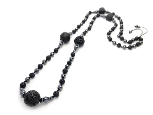Long Lava Stones Greek Necklace 70cm - 27.3inch, Men Women Black Volcanic Cube Stones Hematite Necklace, Mens Gift Necklace , Greek Jewelry