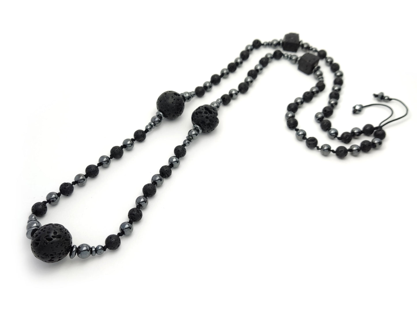 Long Lava Stones Greek Necklace 70cm - 27.3inch, Men Women Black Volcanic Cube Stones Hematite Necklace, Mens Gift Necklace , Greek Jewelry