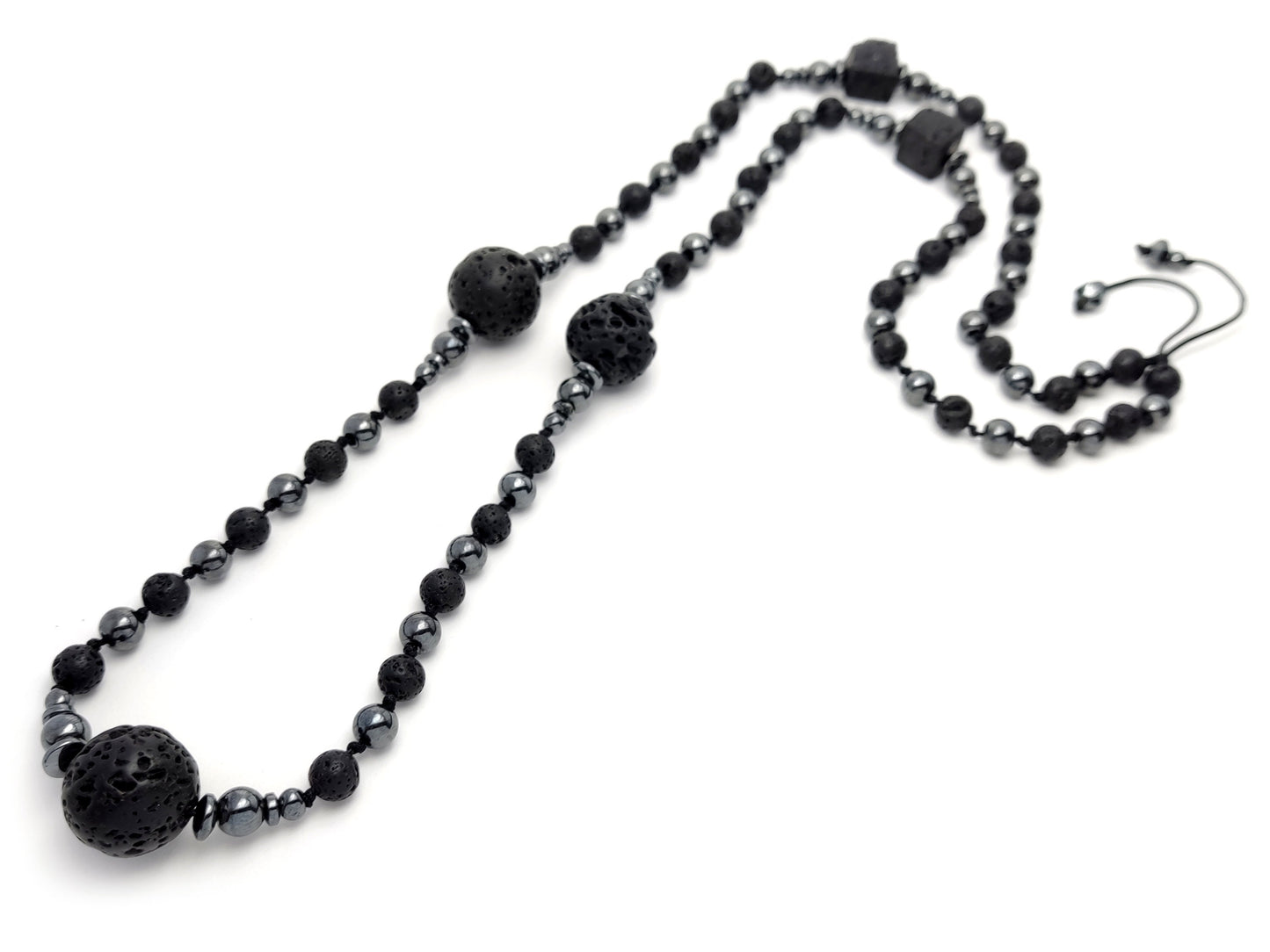 Long Lava Stones Greek Necklace 70cm - 27.3inch, Men Women Black Volcanic Cube Stones Hematite Necklace, Mens Gift Necklace , Greek Jewelry