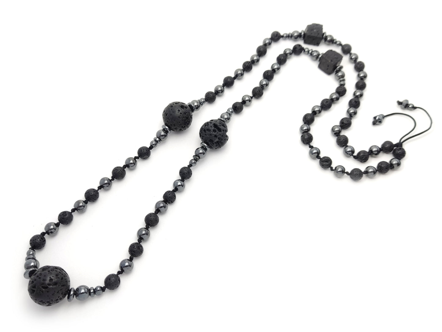 Long Lava Stones Greek Necklace 70cm - 27.3inch, Men Women Black Volcanic Cube Stones Hematite Necklace, Mens Gift Necklace , Greek Jewelry