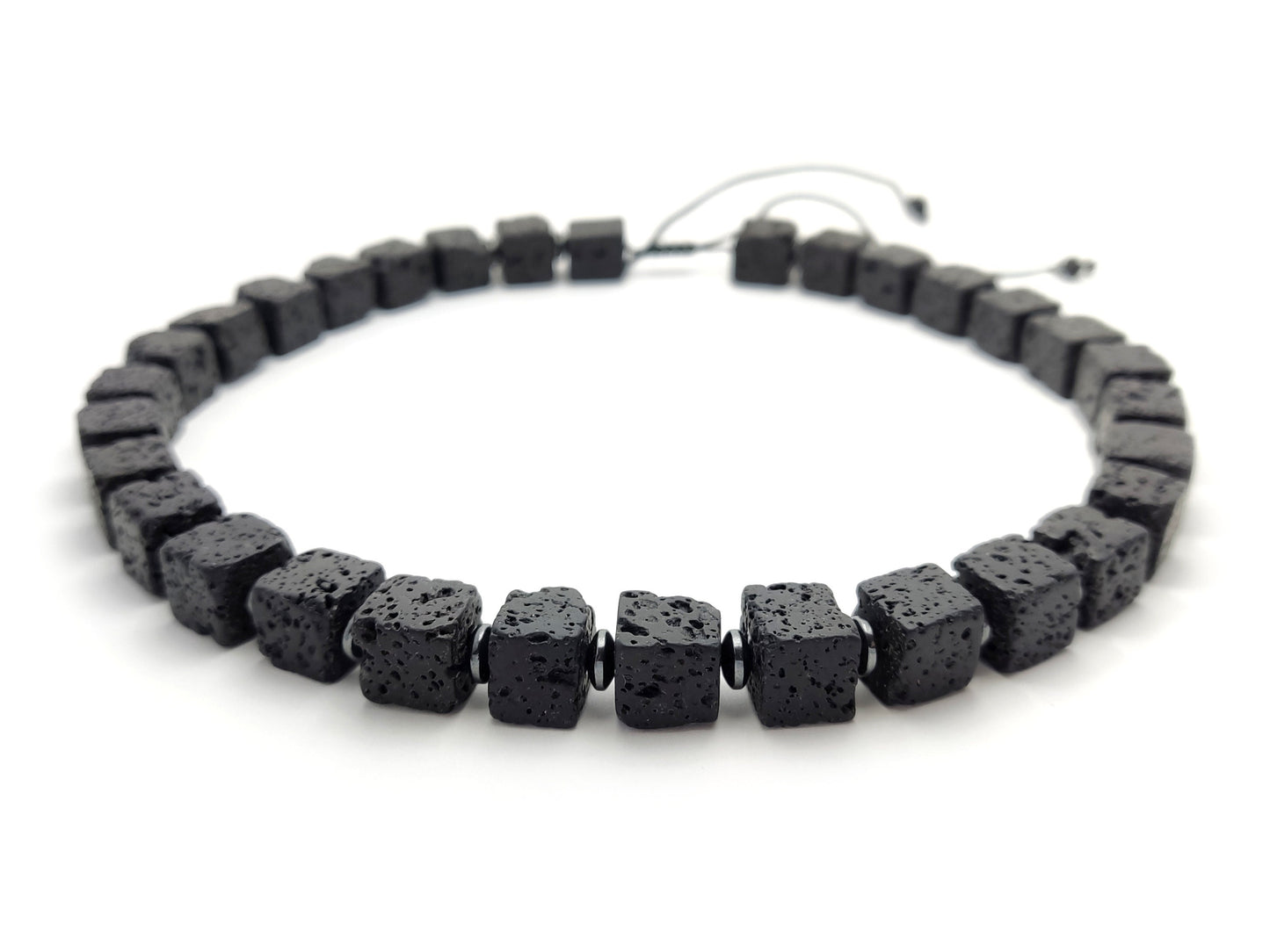 Volcanic Lava Cube Stones Greek Necklace Toutes les tailles, Hommes Femmes Black Volcanic Cube Stones Hematite Necklace, Mens Womens Necklace Jewelry