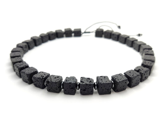Volcanic Lava Cube Stones Greek Necklace All Sizes, Men Women Black Volcanic Cube Stones Hematite Necklace, Mens Womens Necklace Jewelry