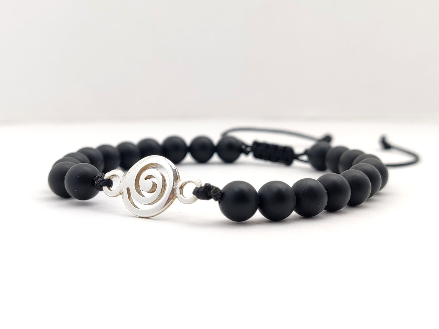 Greek Silver Bracelet, Onyx Jewelry, Spiral Vortex Bracelet Made With Matt Onyx Black Stones 6mm, Griechischer Silber Armband, Bijoux Grece