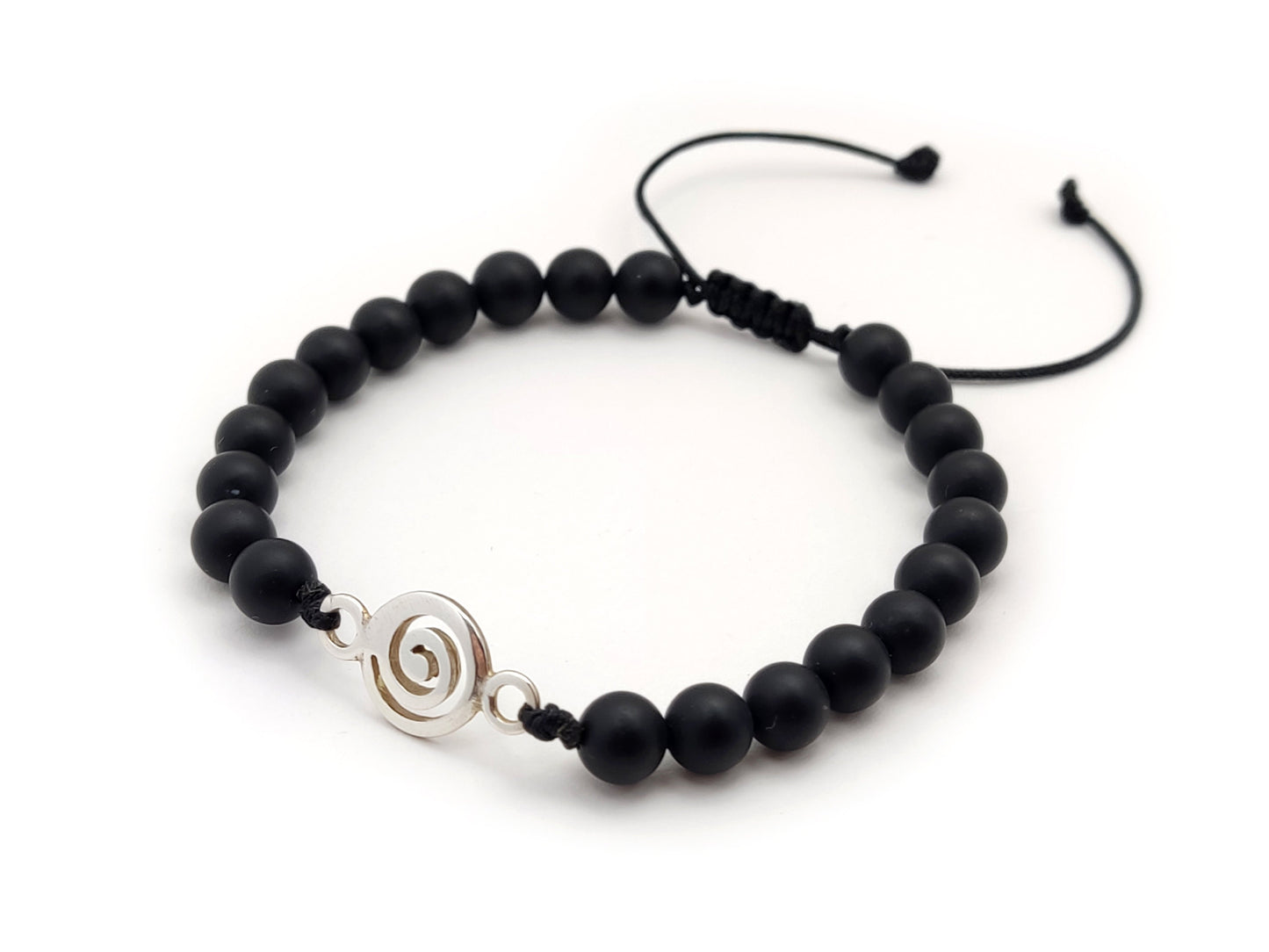 Greek Silver Bracelet, Onyx Jewelry, Spiral Vortex Bracelet Made With Matt Onyx Black Stones 6mm, Griechischer Silber Armband, Bijoux Grece