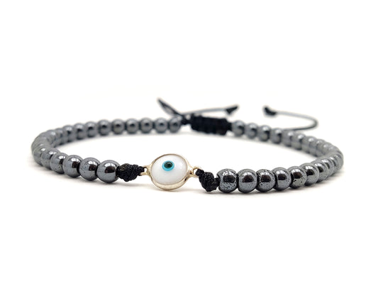 Silver Evil Eye Bracelet, White Evil Eye Nazar Greek Jewelry Bracelet, Mati Bracelets, Griechischer Silber Armaband Auge, Bijoux Grecque