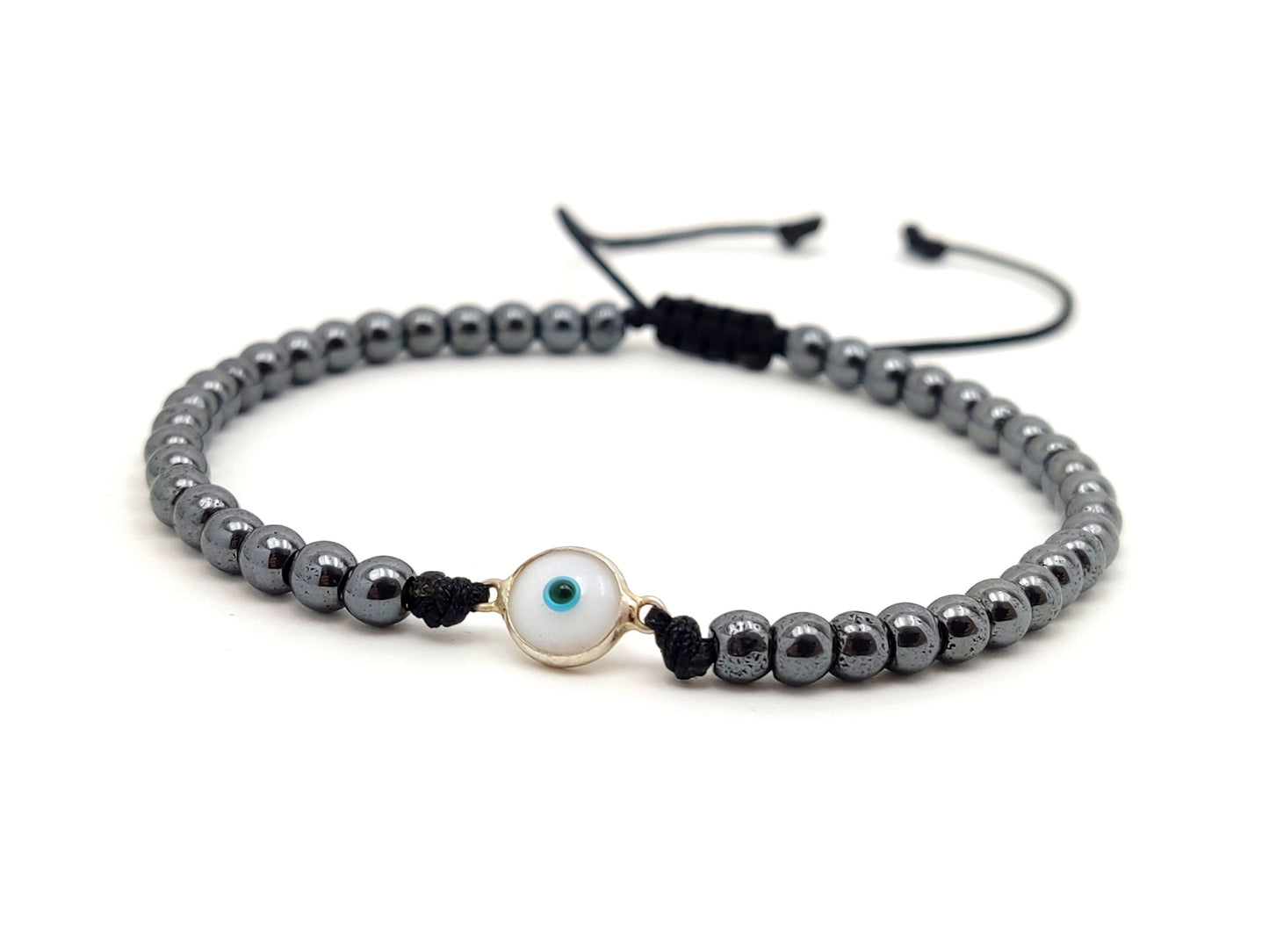 Bracelet en argent Evil Eye, Bracelet de bijoux grecs White Evil Eye Nazar, Bracelets Mati, Griechischer Silber Armaband Auge, Bijoux Grecque