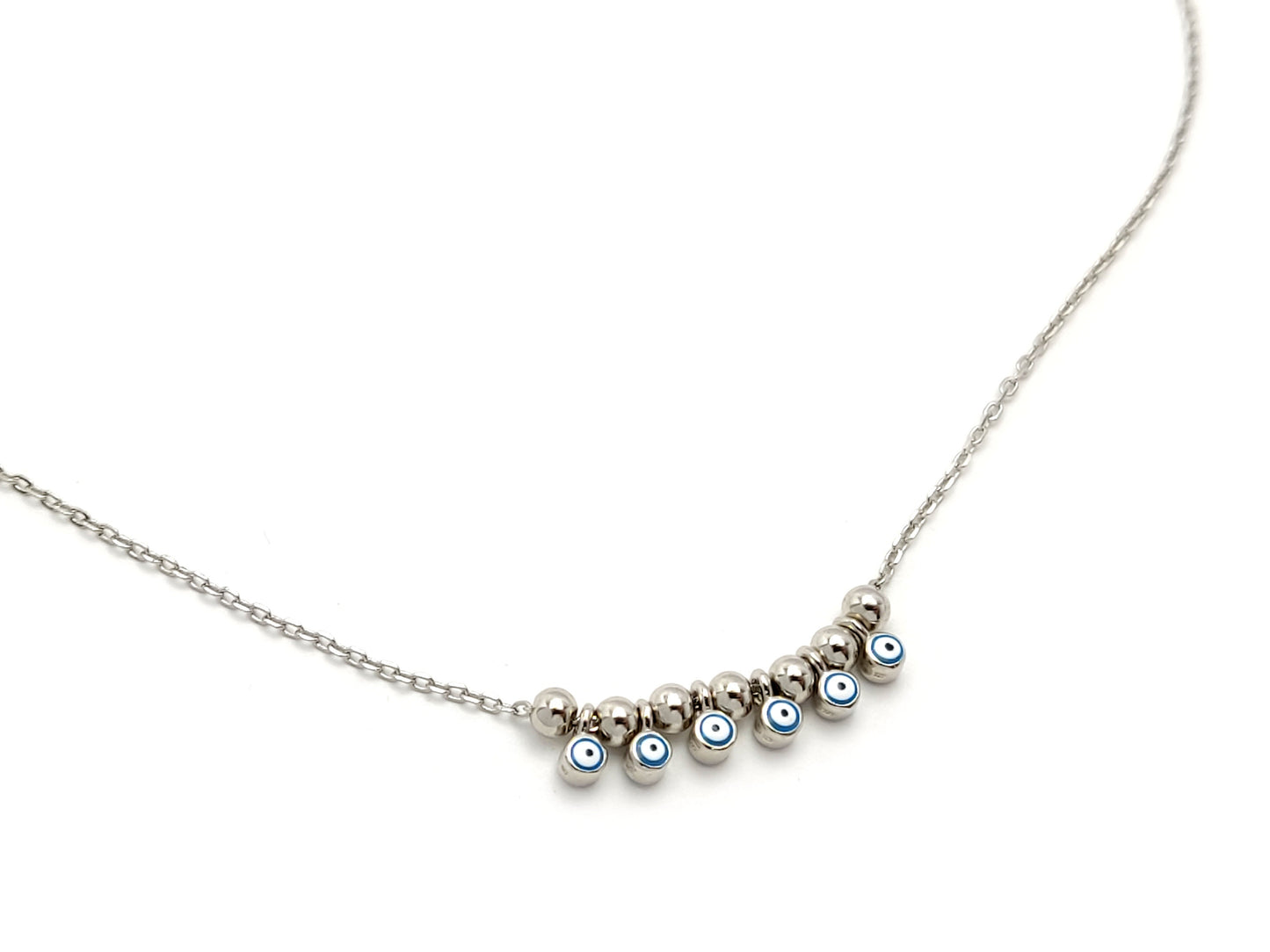 Evil Eye Necklace, Nazar Silver Greek Necklace, Fine Minimalist Evil Eye Jewelry, Griechischer Silber Schmuck Kette Auge, Bijoux Grecque