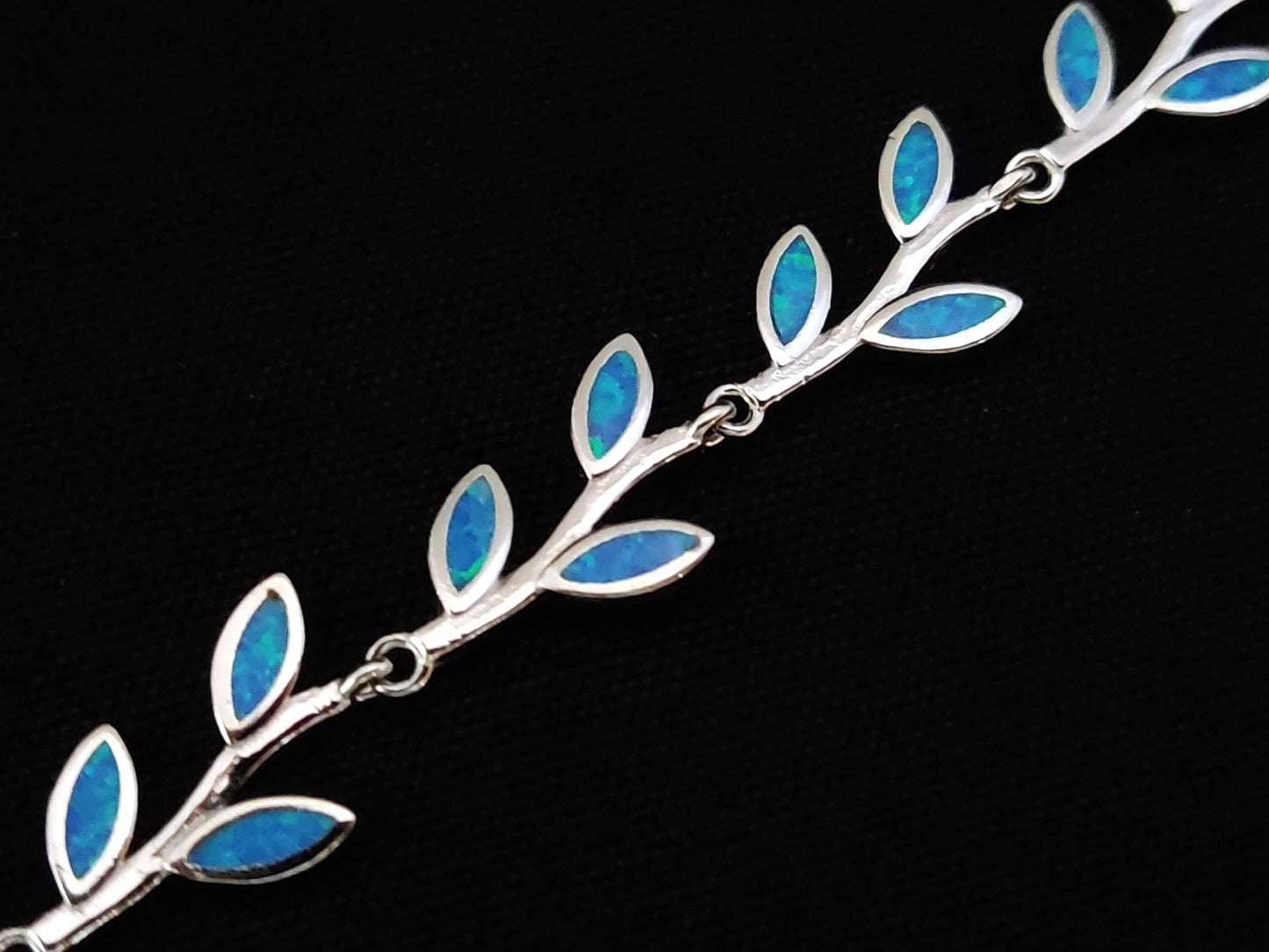 Greek Leaf Leaves Blue Opal Silver Bracelet