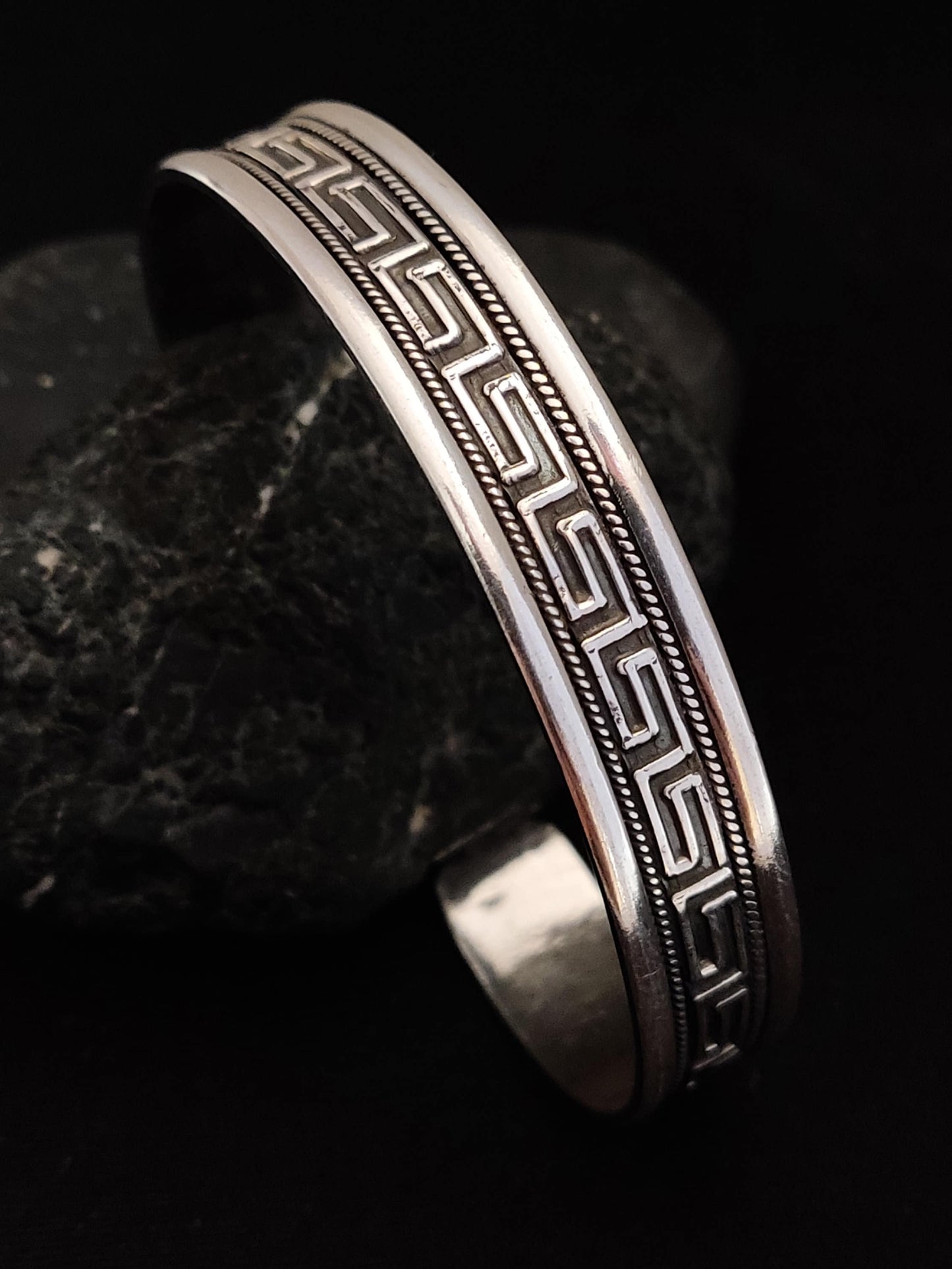 Greek Silver Cuff Bracelet 11mm, Greek Key Meander Men Women Unisex Jewelry From Greece, Griechischer Silber Armband Schmuck, Bijoux Grecque