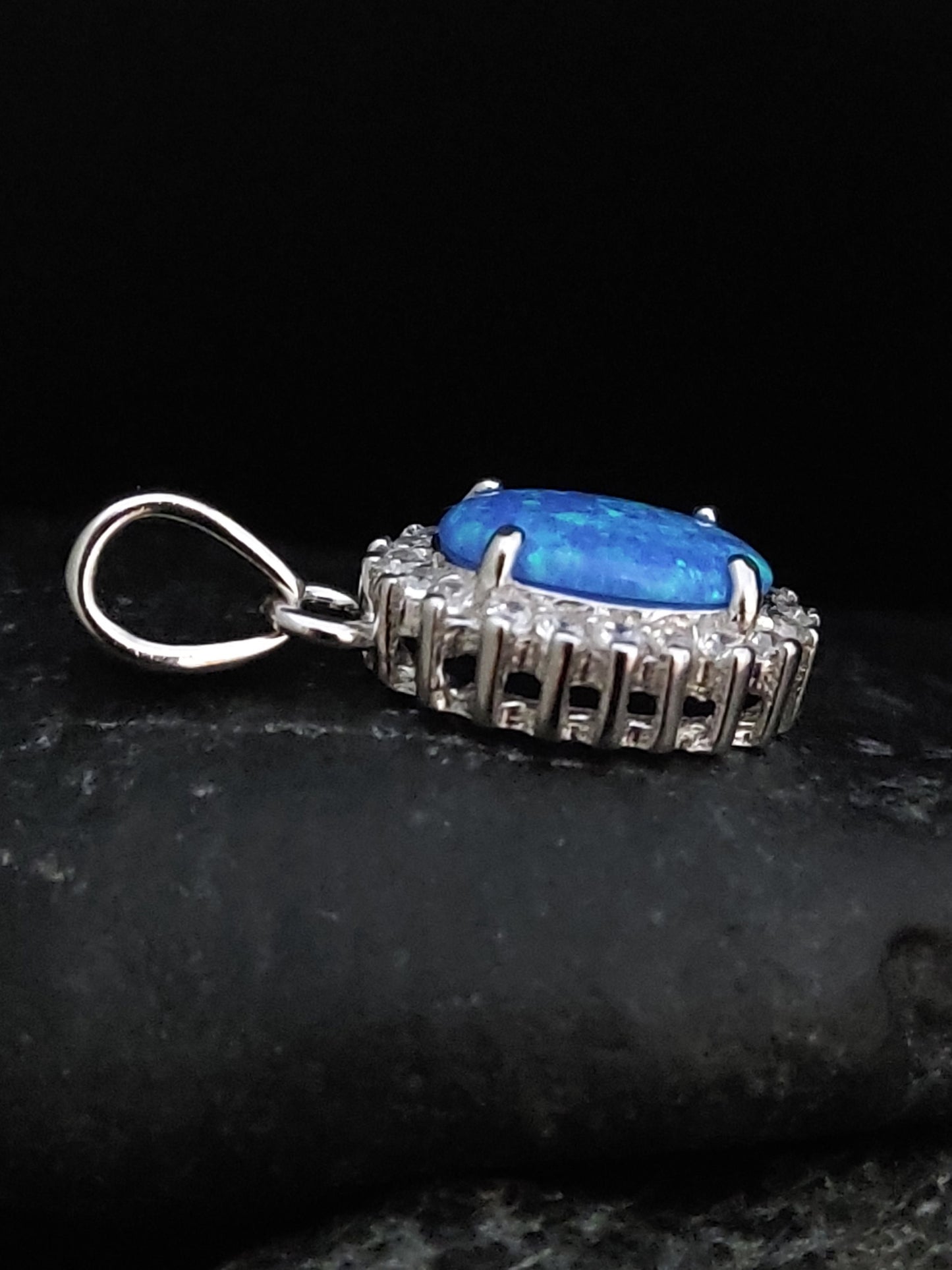Sterling Silver 925 Oval Rosetta Blue Opal Small Modern Pendant 12x10mm, Opal Crystals Pendant, Griechisches Silber Anhanger, Bijoux Grecque