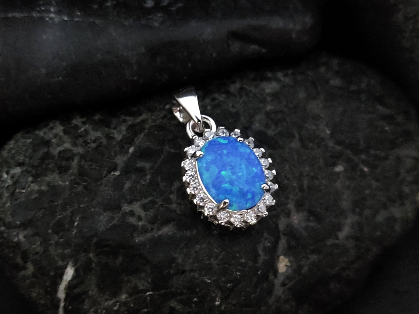 Sterling Silver 925 Oval Rosetta Blue Opal Small Modern Pendant 12x10mm, Opal Crystals Pendant, Griechisches Silber Anhanger, Bijoux Grecque