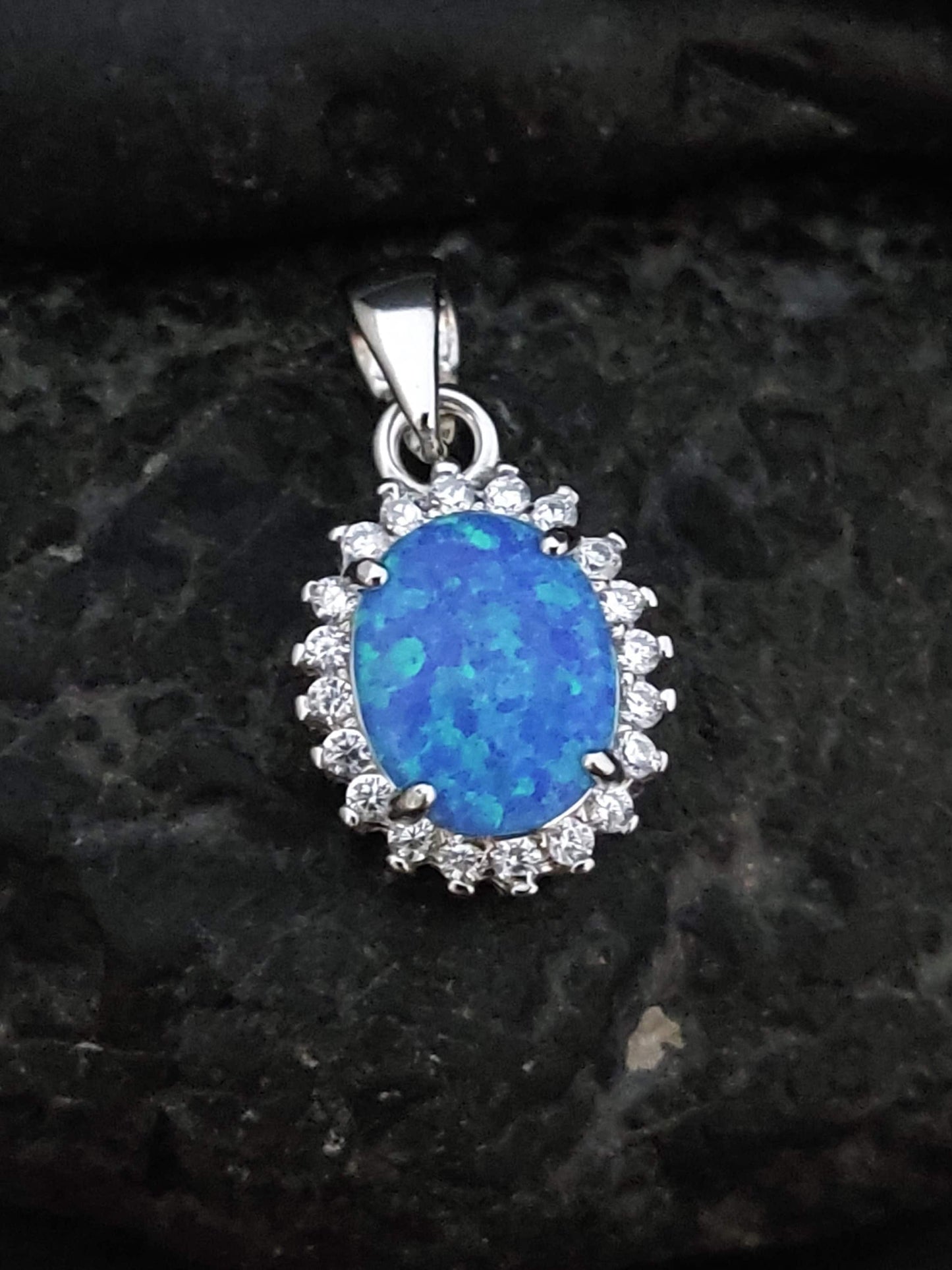 Sterling Silver 925 Oval Rosetta Blue Opal Small Modern Pendant 12x10mm, Opal Crystals Pendant, Griechisches Silber Anhanger, Bijoux Grecque