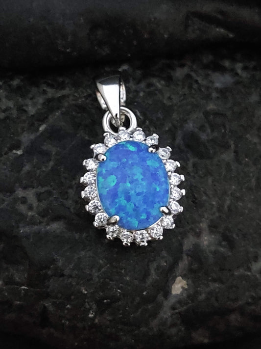 Sterling Silver 925 Oval Rosetta Blue Opal Small Modern Pendant 12x10mm, Opal Crystals Pendant, Griechisches Silber Anhanger, Bijoux Grecque
