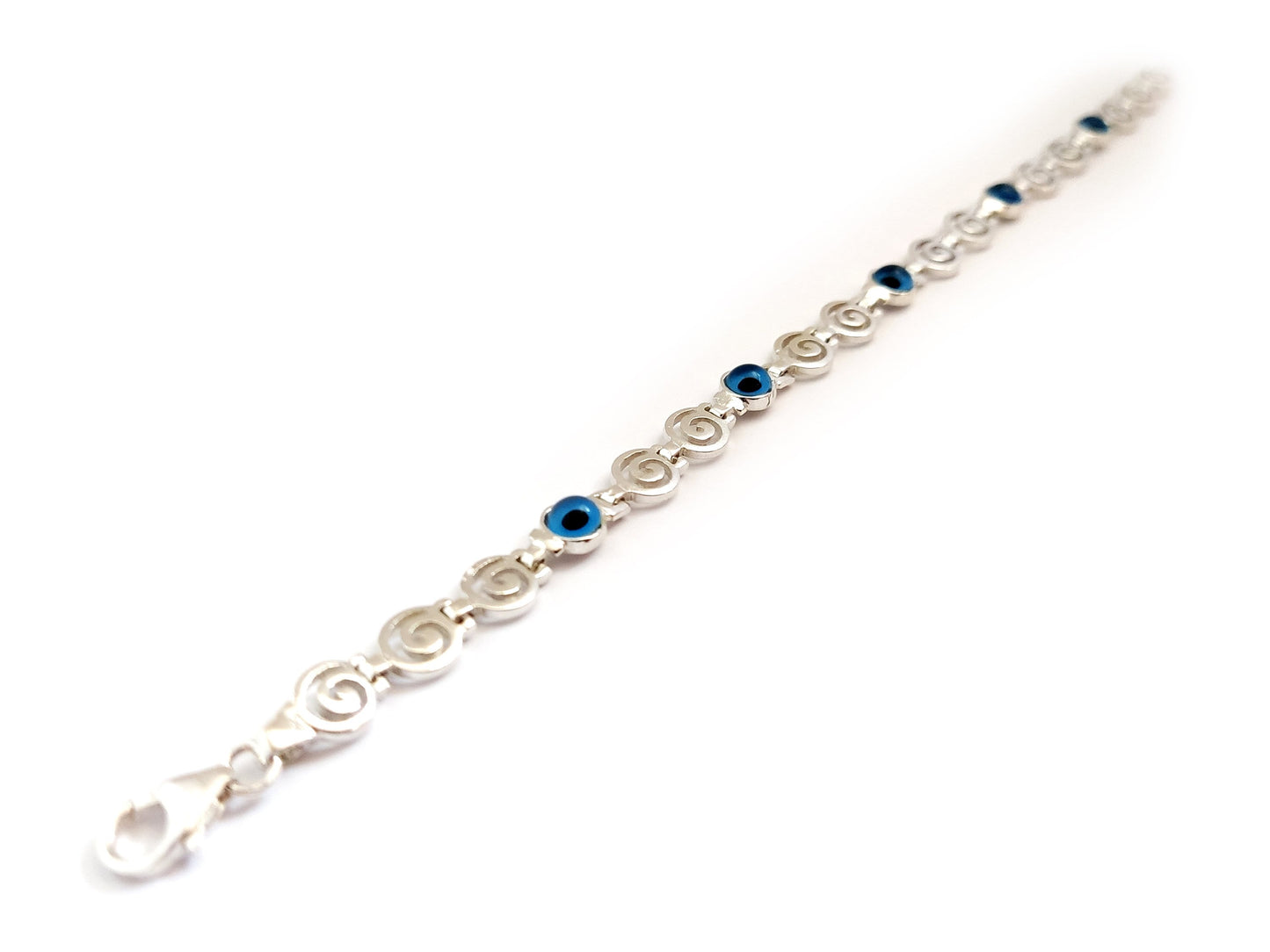 Greek Key Spiral Silver Bracelet, Evil Eye Nazar Jewelry, Griechischer Silber Schmuck Armband, Bijoux De Grece, Meander Bracelets Greece