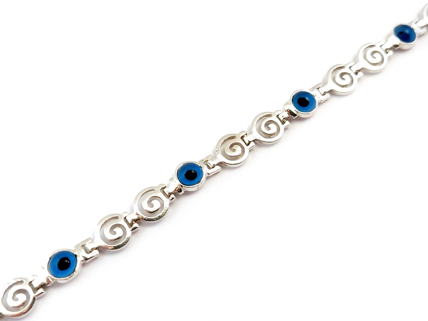 Greek Key Spiral Silver Bracelet, Evil Eye Nazar Jewelry, Griechischer Silber Schmuck Armband, Bijoux De Grece, Meander Bracelets Greece