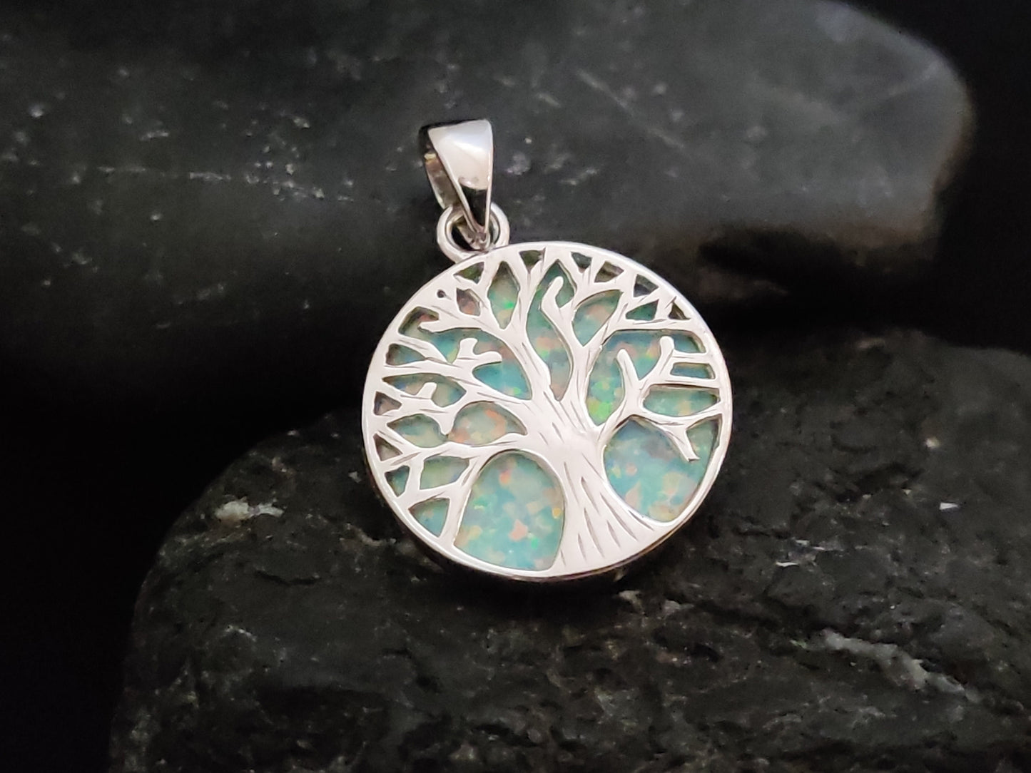 Sterling Silver 925 White Opal Tree Of Life 18mm Pendant, Silver Tree Of Life Pendant, Greek Silver Pendant, Lebens Baum Anhanger, Grecque