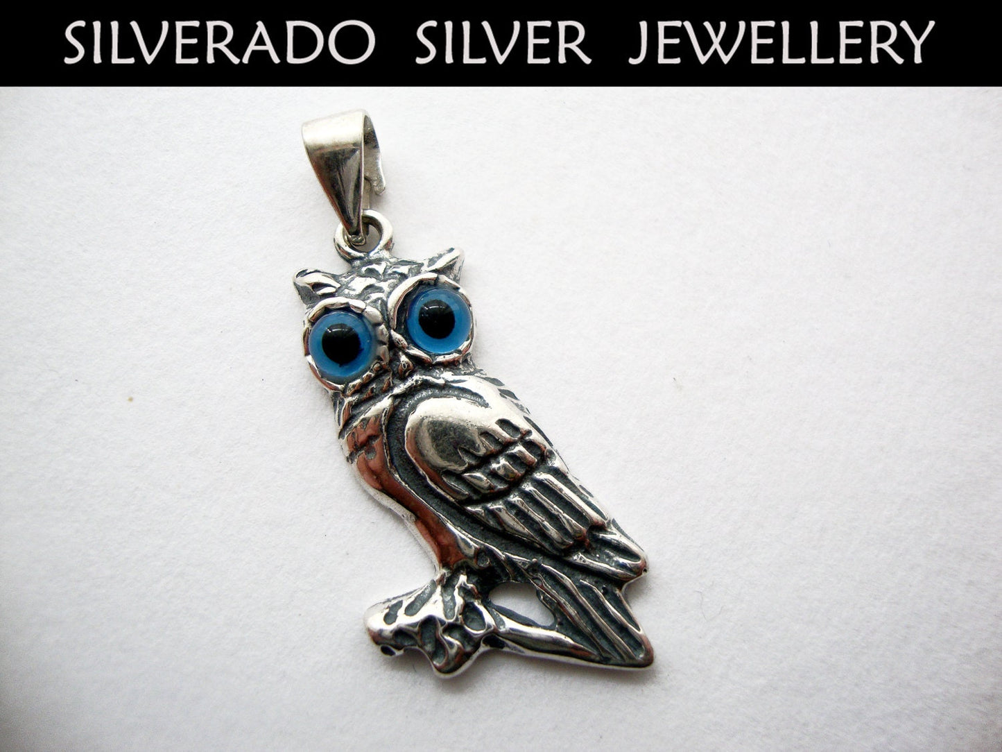 Sterling Silver 925 Greek Godeess Athena's Owl on Branch Pendant