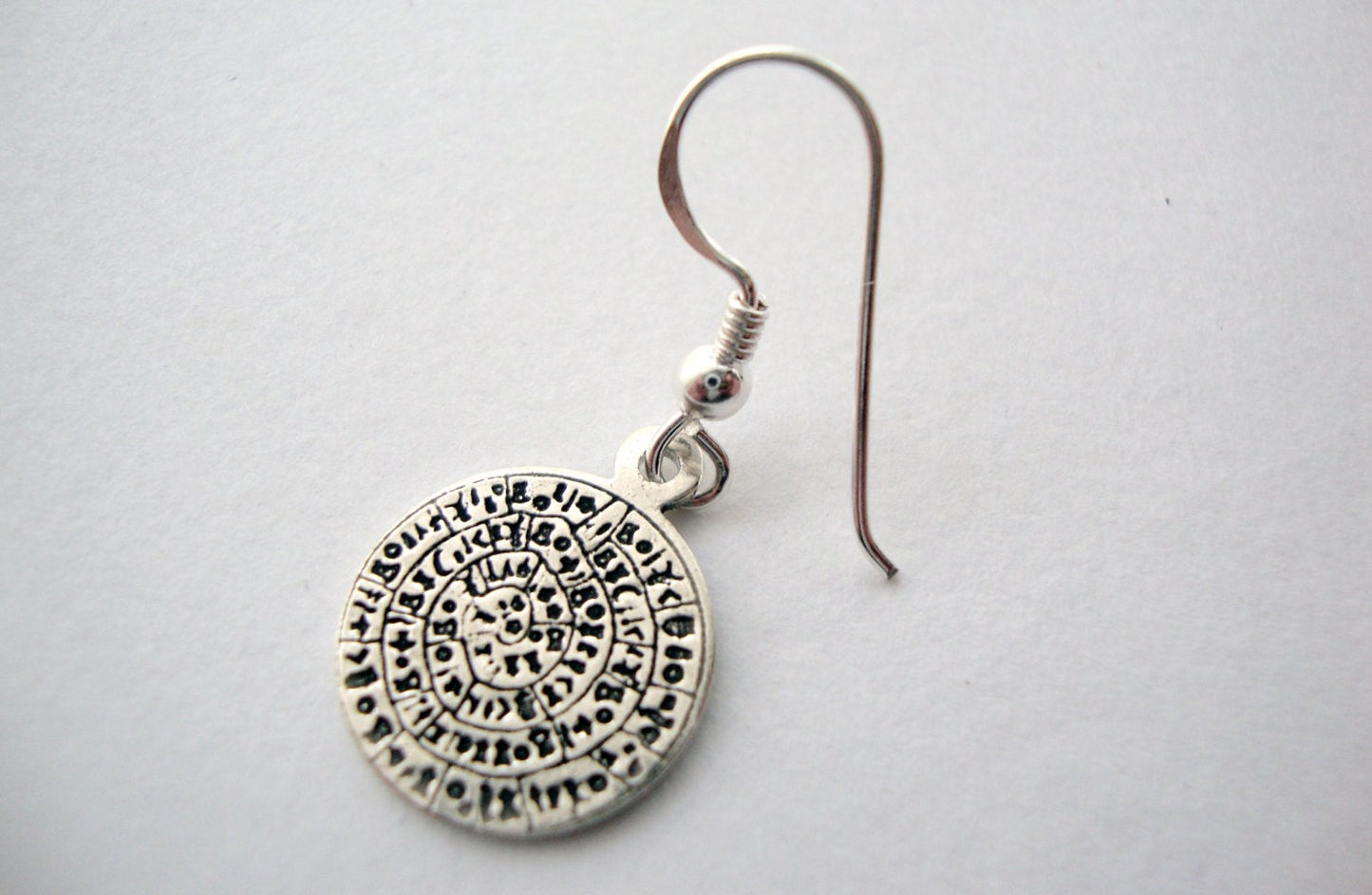 Greek Silver Earrings, Phaistos Disc Jewelry, Ancient Greek Minoan Dangle Sterling Silver 925 Earrings 14mm, Griechischer Silber Schmuck