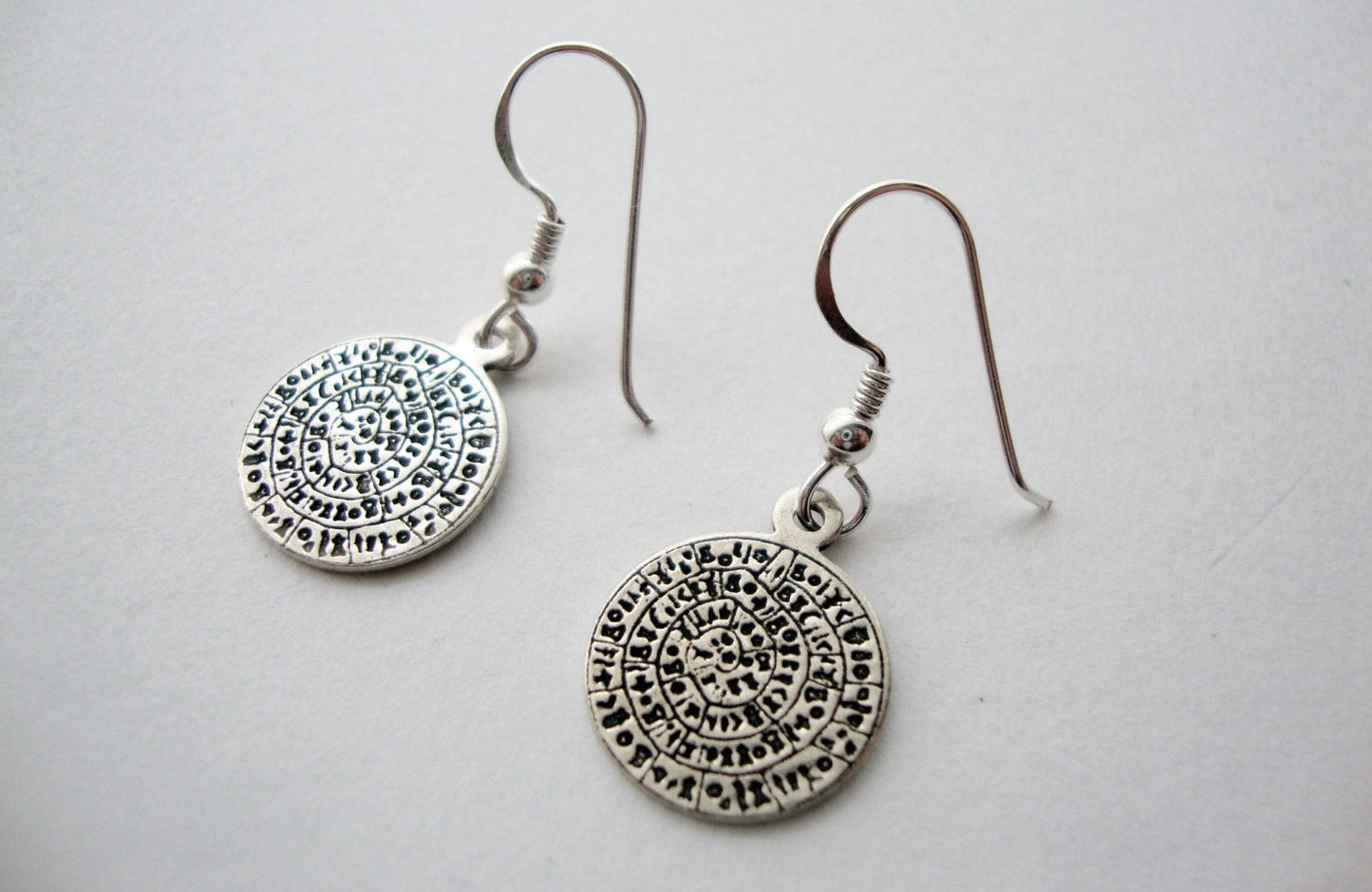 Greek Silver Earrings, Phaistos Disc Jewelry, Ancient Greek Minoan Dangle Sterling Silver 925 Earrings 14mm, Griechischer Silber Schmuck