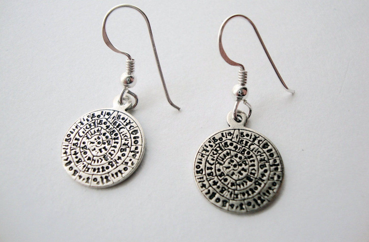 Greek Silver Earrings, Phaistos Disc Jewelry, Ancient Greek Minoan Dangle Sterling Silver 925 Earrings 14mm, Griechischer Silber Schmuck