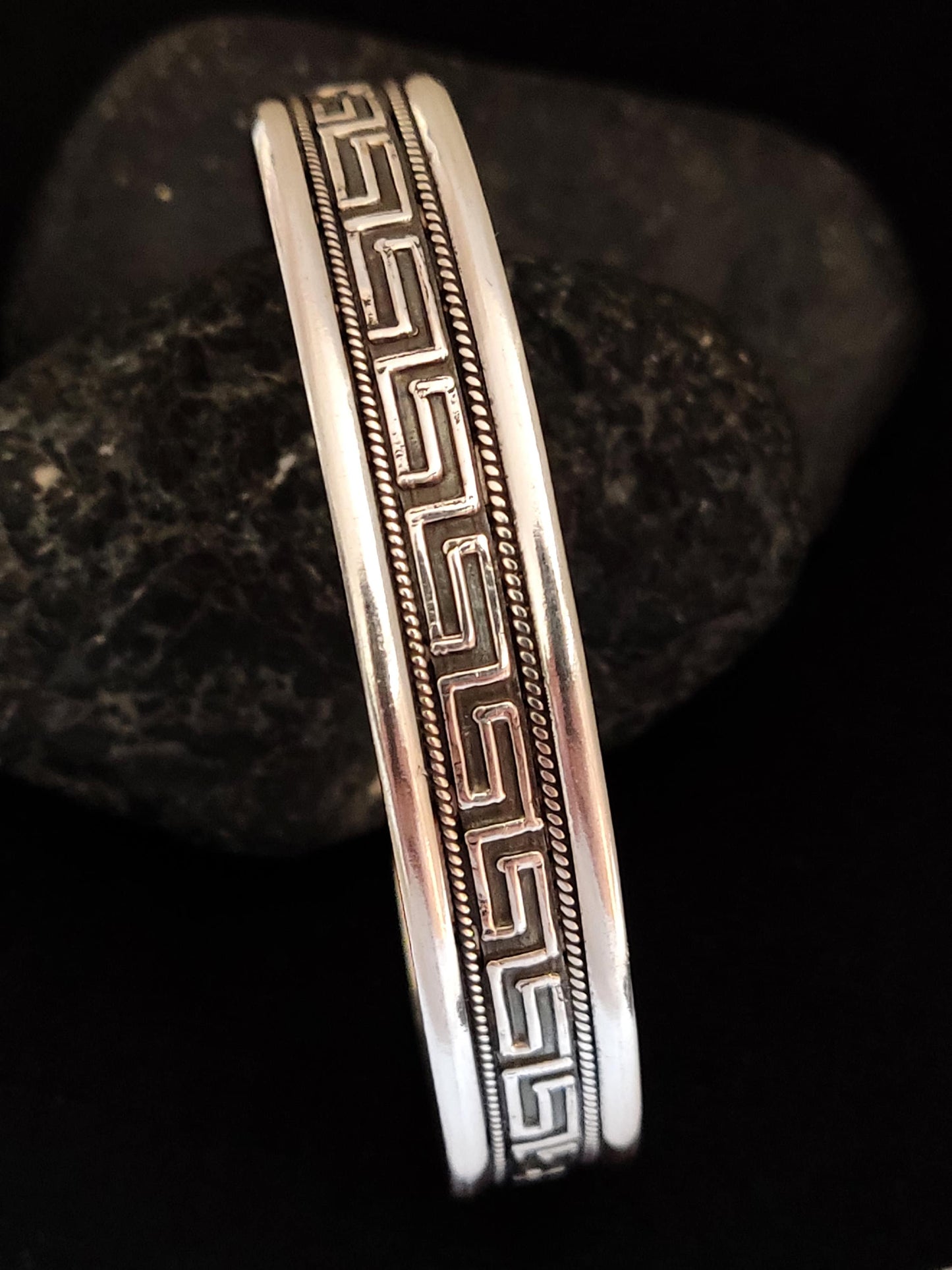 Greek Silver Cuff Bracelet 11mm, Greek Key Meander Men Women Unisex Jewelry From Greece, Griechischer Silber Armband Schmuck, Bijoux Grecque