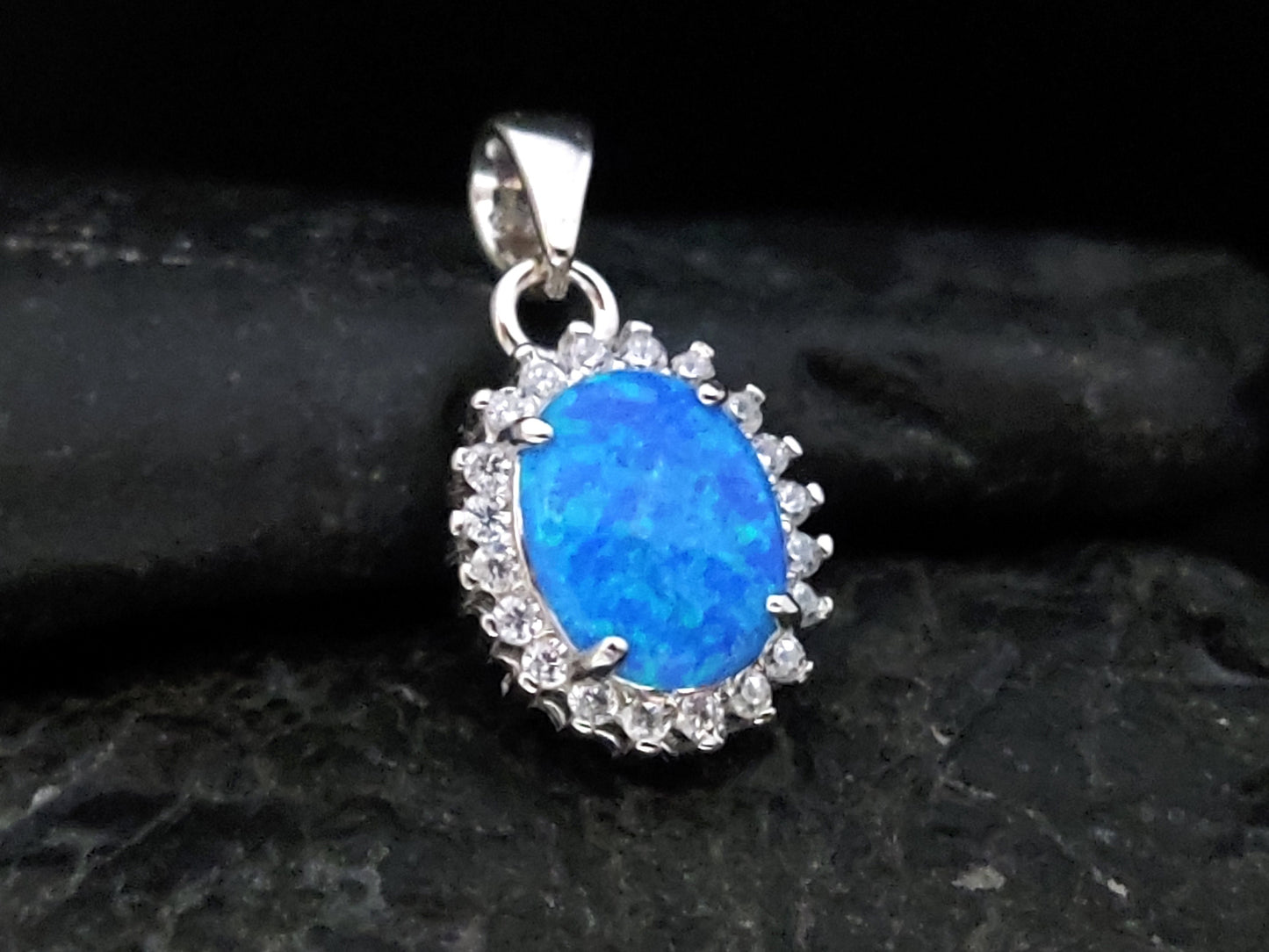 Sterling Silver 925 Oval Rosetta Blue Opal Small Modern Pendant 12x10mm, Opal Crystals Pendant, Griechisches Silber Anhanger, Bijoux Grecque