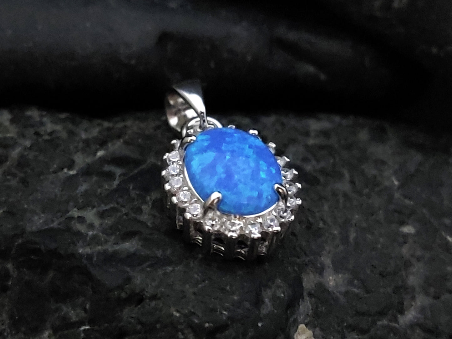 Sterling Silver 925 Oval Rosetta Blue Opal Small Modern Pendant 12x10mm, Opal Crystals Pendant, Griechisches Silber Anhanger, Bijoux Grecque