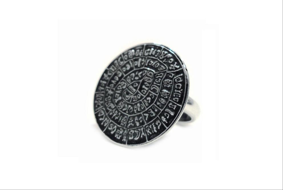 Sales 2018, Sterling Silver 925 Ancient Greek Minoan Phaistos Disc Ring 24mm ,Greek Ring , Phaistos Disc , Grecian Jewelry , Ancient Disc