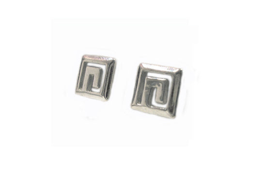 Ancient Greek Eternity Key Meander Square Studs Earrings Sterling Silver 925, Griechische Silber Ohrringe, Boucles d'oreilles Grecque Argent