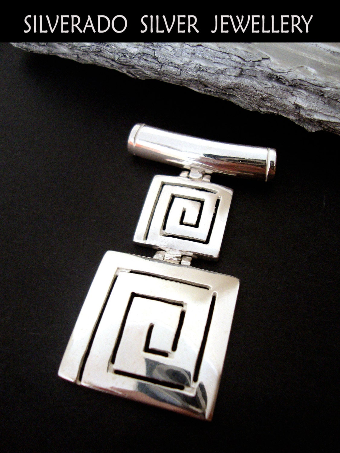 Sterling Silver 925 Ancient Greek Double Eternity Key Meander Square Greek Pendant , Greek Jewelry , Griechischer Anhänger , Pendentif grec