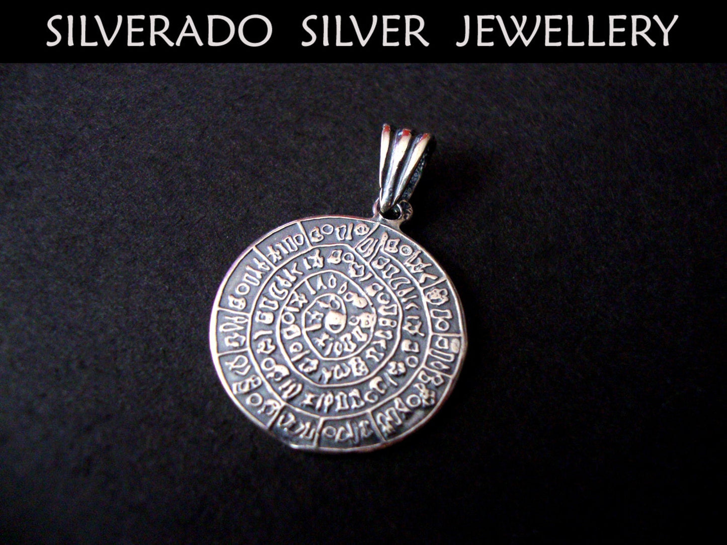 Sterling Silver 925 Ancient Greek Minoan Phaistos Disc Pendant 20 mm