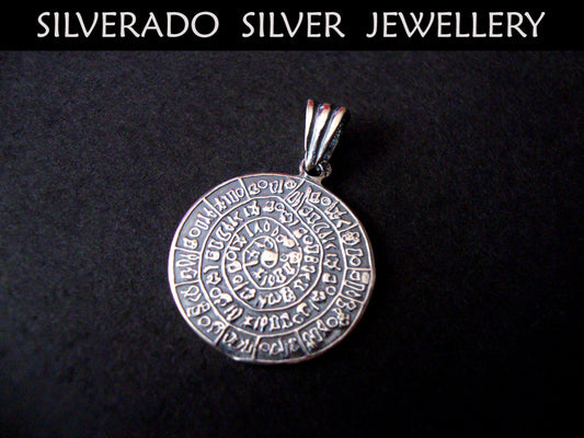 Sterling Silver 925 Ancient Greek Minoan Phaistos Disc Pendant 20 mm