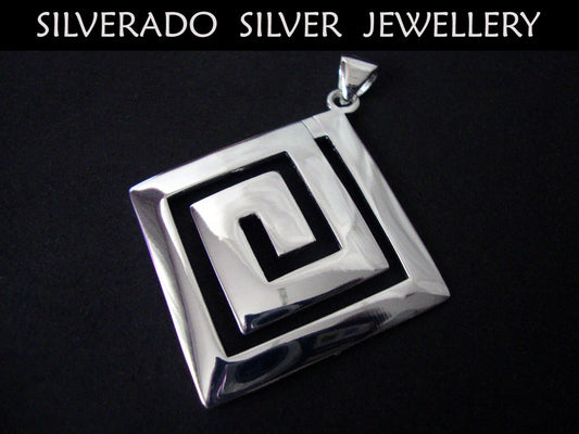 Sterling Silver 925 Ancient Greek Eternity Meander Key Pendant 50 mm