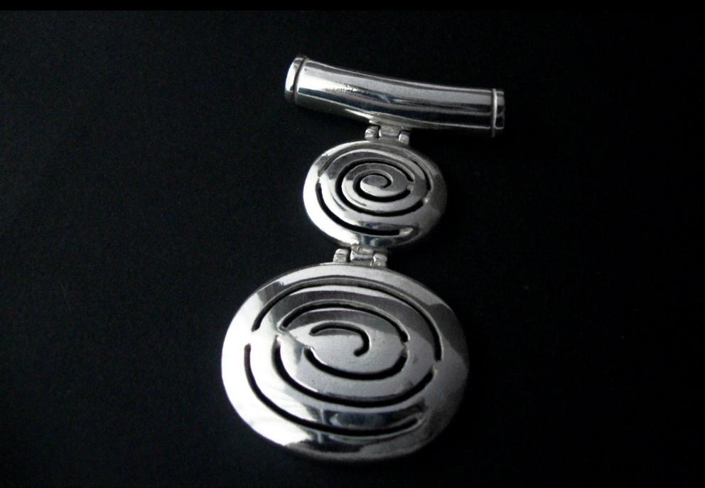 Greek Spiral Blue Opal Silver Necklace BIG Pendant 50mm