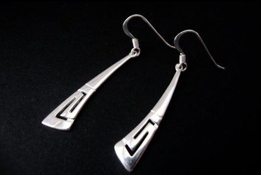 Sterling Silver 925 Ancient Greek Eternity Key Meander Modern Dangle Earrings, Greek Jewelry, Griechischer Ohrringe, Jewelry From Greece