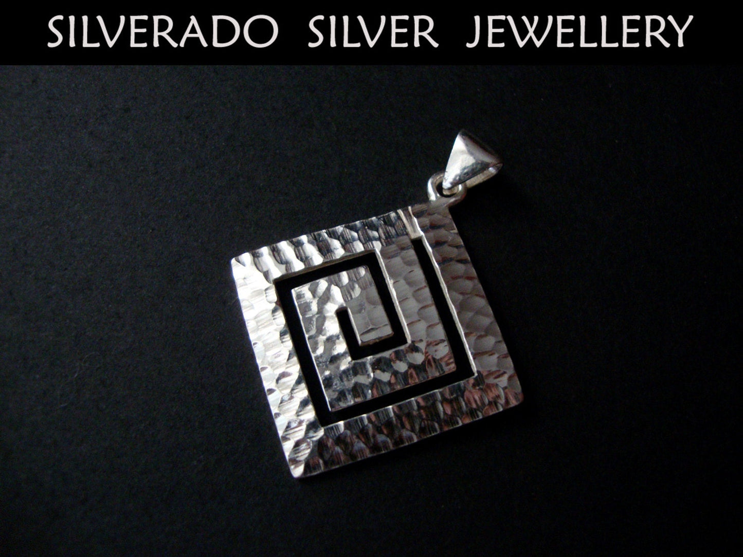 Sterling Silver 925 Ancient Greek Eternity Key Meander Hammered Pendant 30x30 mm